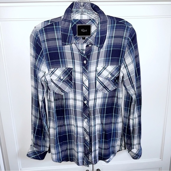 RAILS CARMEN RAYON Blue PLAID BUTTON DOWN SHIRT XS - Picture 4 of 13